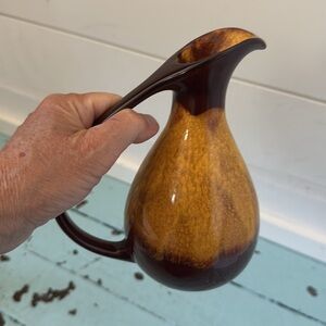 MCM Vintage Blue Mountain Pottery Canada Amber Brown Drip Jug or Pitcher 7”